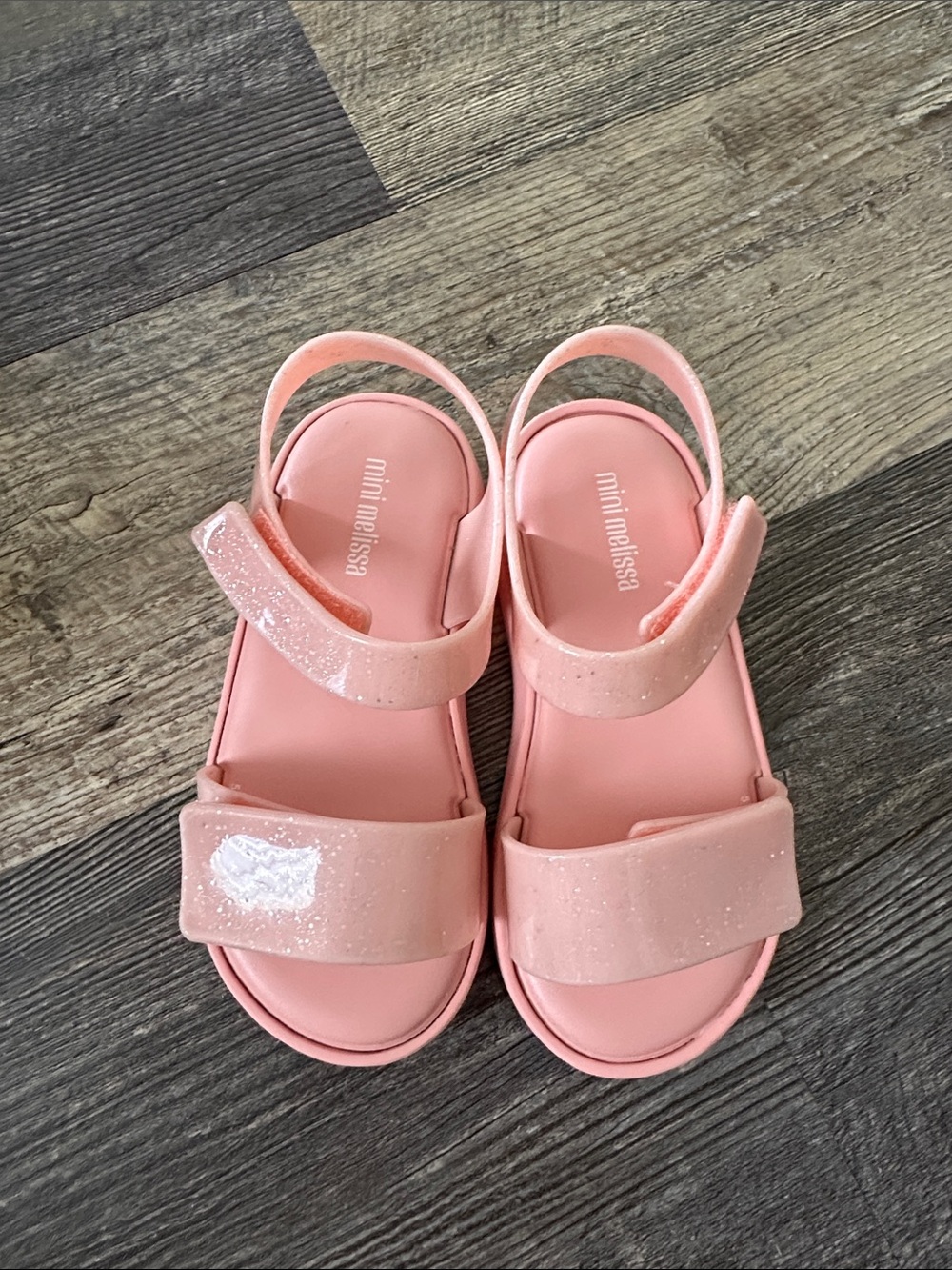 Mini Melissa Pink Glitter Strap Sandals for Kids